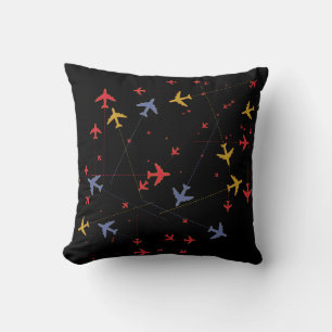 colourful aeroplanes on black (custom colour) cushion