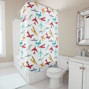 Colourful Aeroplanes Pattern Kids Bathroom Shower Curtain