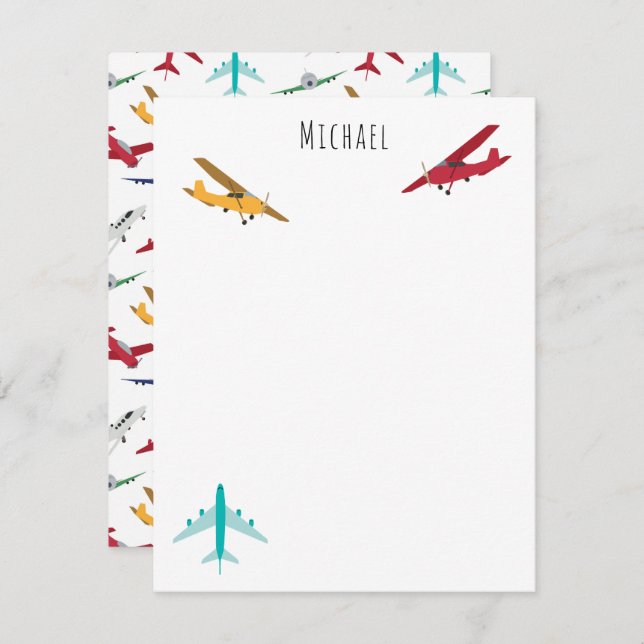 Colourful Aeroplanes Pattern Kids Custom Name Card (Front/Back)