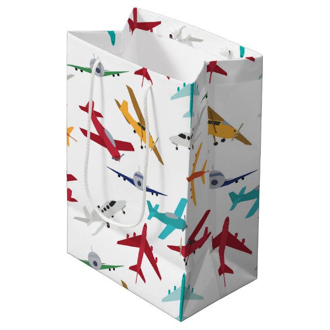 Colourful Aeroplanes Pattern Medium Gift Bag (Front Angled)
