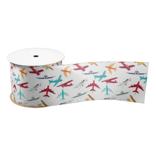Colourful Aeroplanes Pattern Satin Ribbon