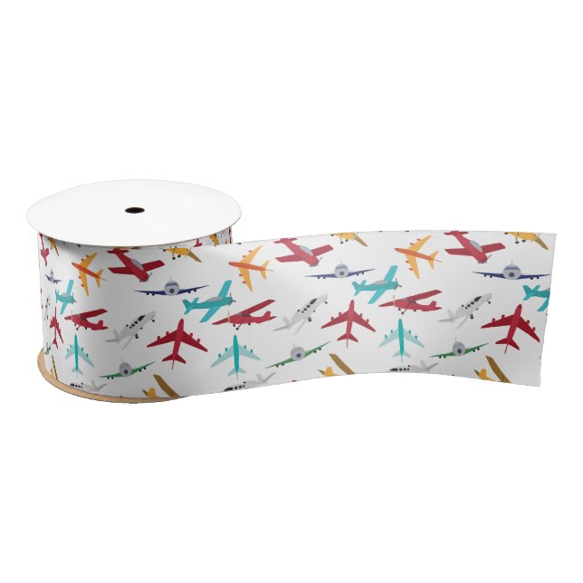 Colourful Aeroplanes Pattern Satin Ribbon (Spool)