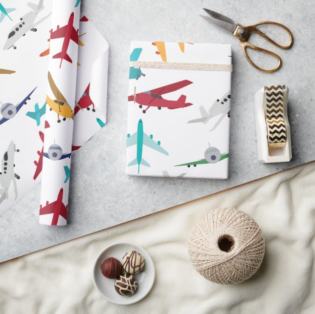 Colourful Aeroplanes Pattern Wrapping Paper (Crafts)