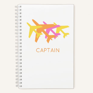 Colourful Aeroplanes pink yellow orange CAPTAIN Fu Notebook