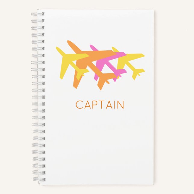 Colourful Aeroplanes pink yellow orange CAPTAIN Fu Notebook (Front)