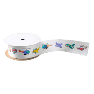 Colourful Aeroplanes Satin Ribbon