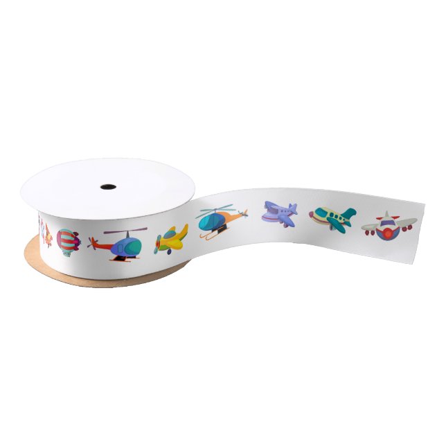 Colourful Aeroplanes Satin Ribbon (Spool)
