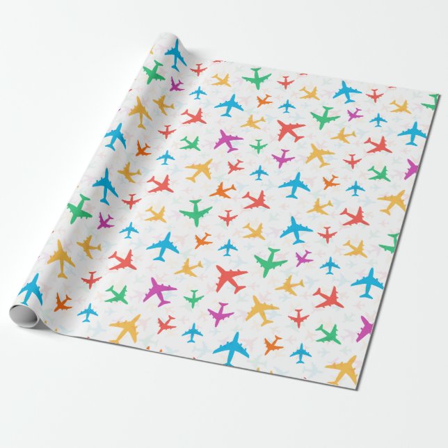 Colourful Aeroplanes Wrapping Paper (Unrolled)