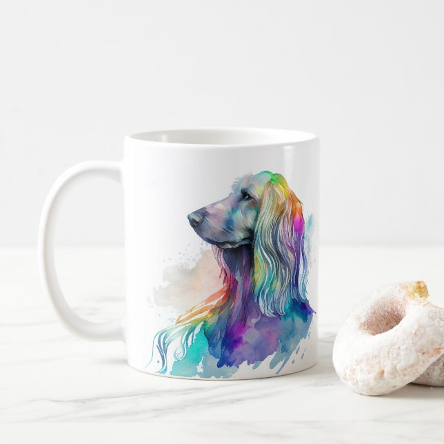 Colourful Afghan Hound Dog  Pet Coffee Mug, Cup (With Donut)