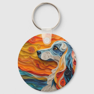 Colourful Afghan Hound Dog Portrait Key Ring