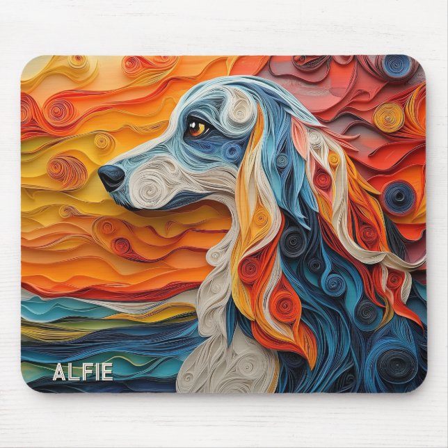 Colourful Afghan Hound Dog Portrait Mouse Mat (Front)
