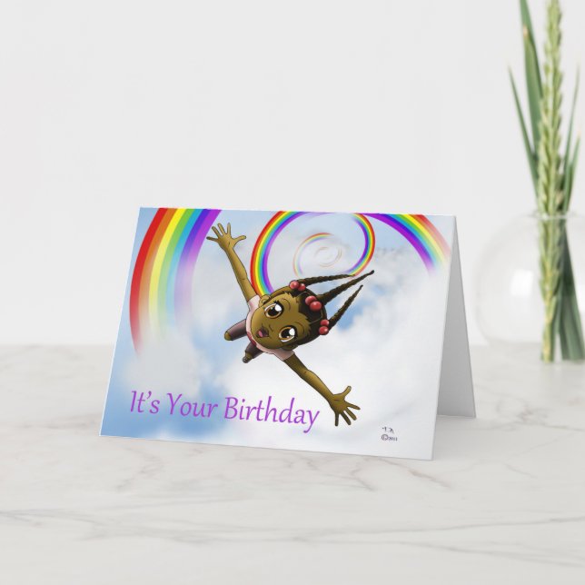 Colourful African American Girl Rainbow Birthday Card (Front)