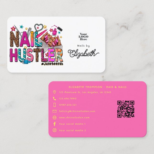 Colourful African American Juneteenth Nail Hustler Business Card (Front/Back)