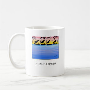 Colourful, African Art, Sunset Sailing Boats Coffee Mug