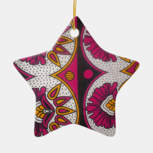 Colourful African Fabric Motif Art Print Ceramic Tree Decoration (Front)