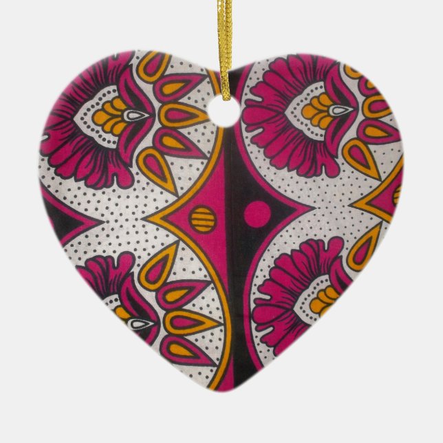 Colourful African Fabric Motif Art Print Ceramic Tree Decoration (Front)