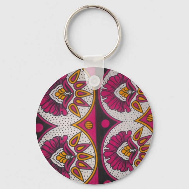Colourful African Fabric Motif Art Print Key Ring (Front)