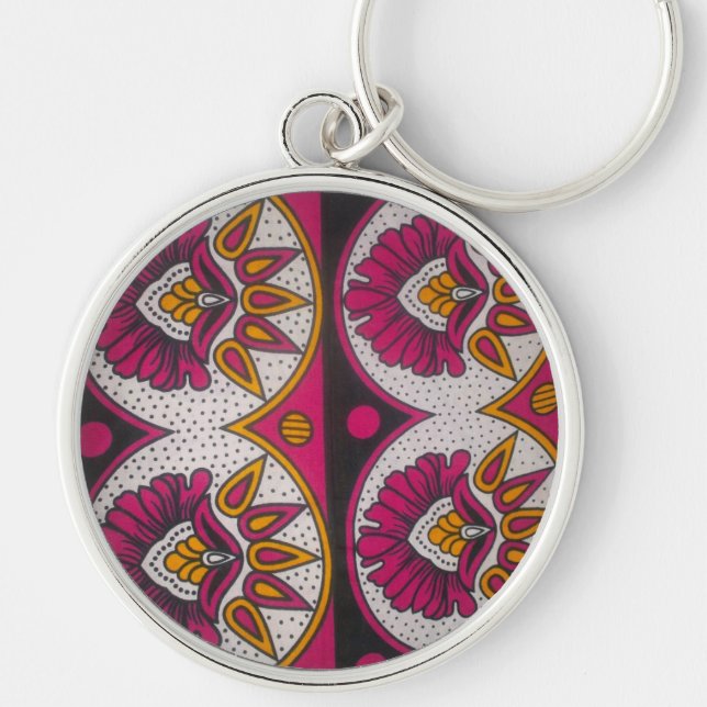 Colourful African Fabric Motif Art Print Key Ring (Front)