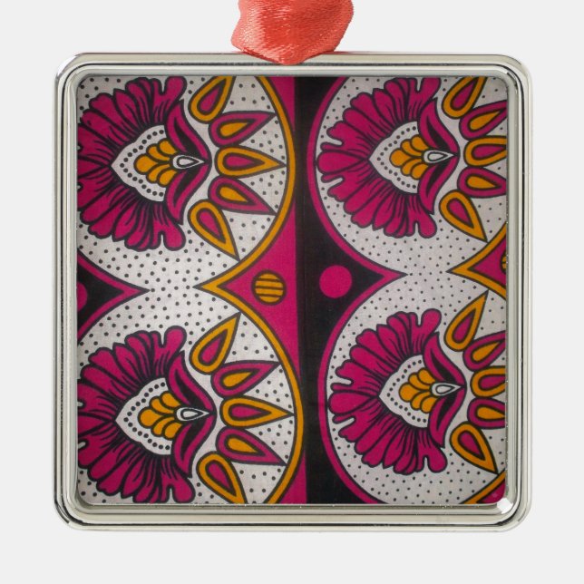 Colourful African Fabric Motif Art Print Metal Tree Decoration (Front)