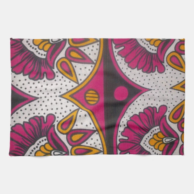 Colourful African Fabric Motif Art Print Tea Towel (Horizontal)