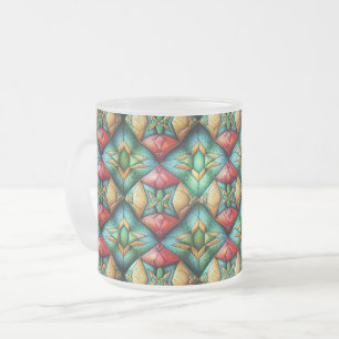 Colourful African-Inspired Geometric Mosaic Patter Frosted Glass Coffee Mug