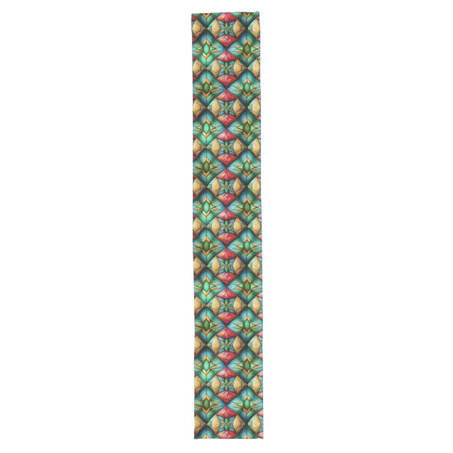 Colourful African-Inspired Geometric Mosaic Patter Long Table Runner (Front)