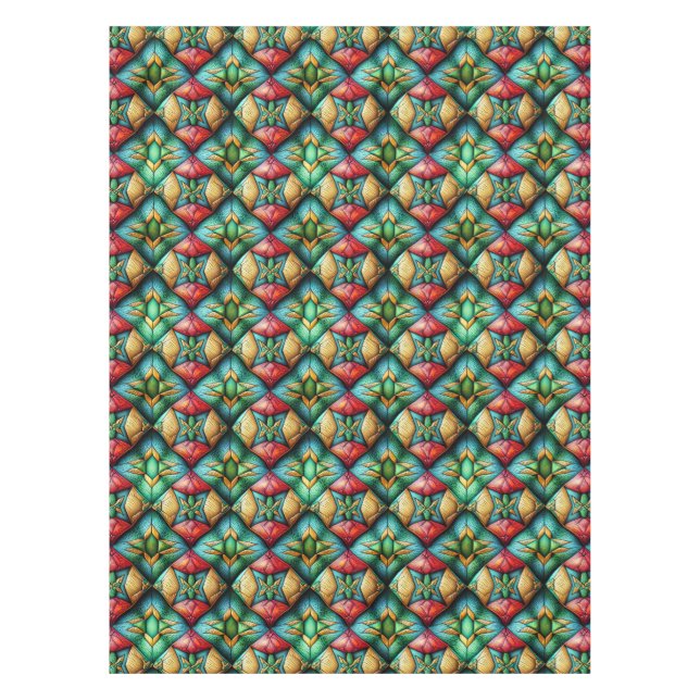 Colourful African-Inspired Geometric Mosaic Patter Tablecloth (Front)