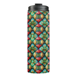 Colourful African-Inspired Geometric Mosaic Patter Thermal Tumbler