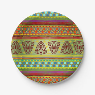 Colourful African Masks Stripe Kente Pattern Paper Plate