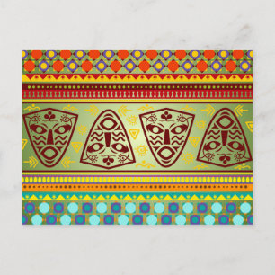 Colourful African Masks Stripe Kente Pattern Postcard