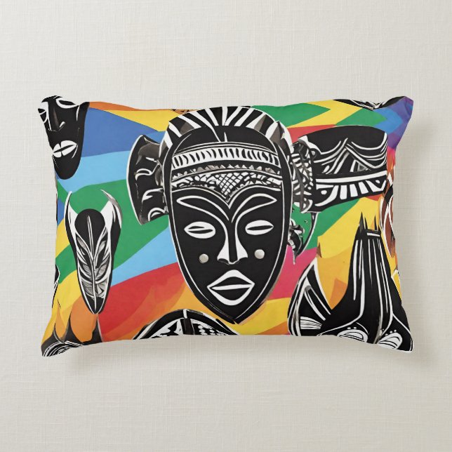 Colourful African Masks Tribal  Decorative Cushion (Front)