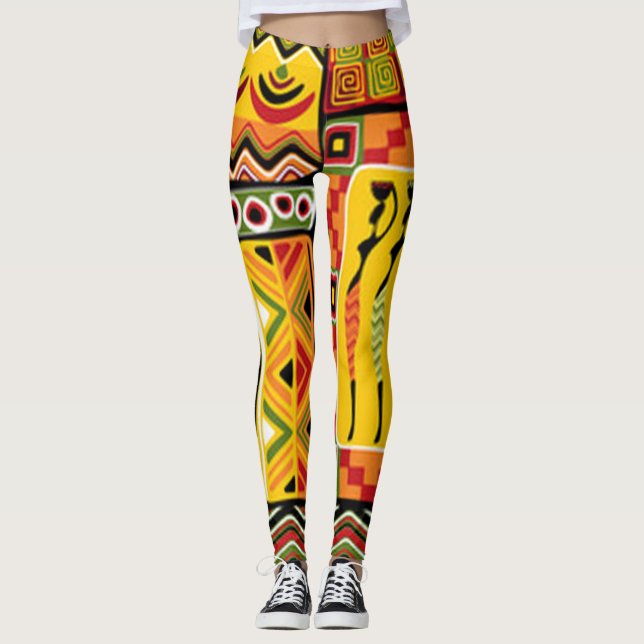 Colourful African Pattern Print Collage Leggings (Front)