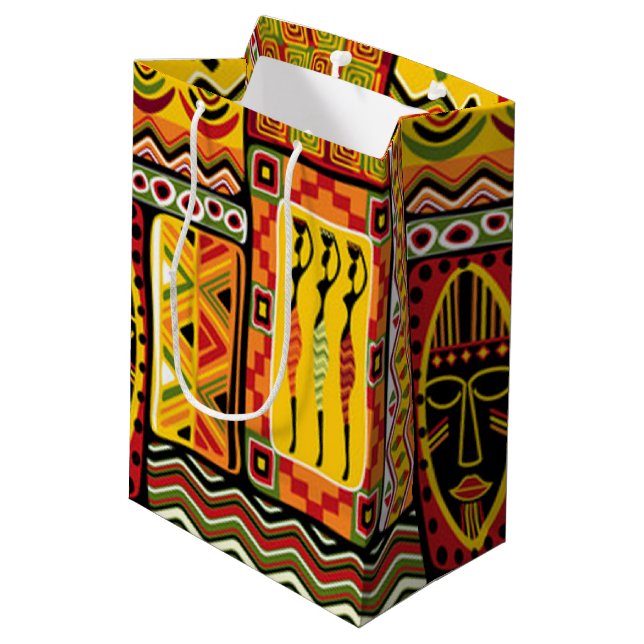 Colourful African Pattern Print Collage Medium Gift Bag (Back Angled)