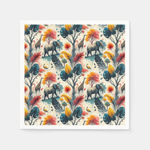 Colourful African Safari Jungle Wild Animal Patter Napkin