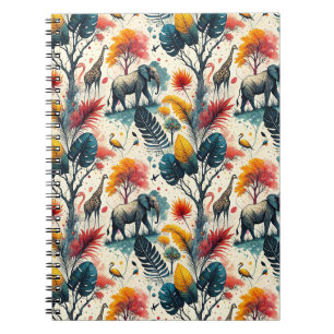 Colourful African Safari Jungle Wild Animal Patter Notebook