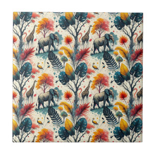 Colourful African Safari Jungle Wild Animal Patter Tile