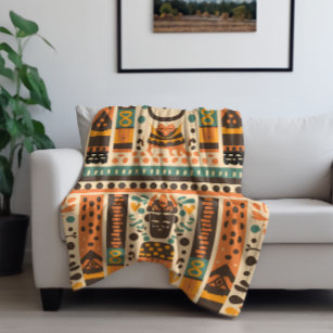 Colourful African Tribal Ethnic Symbols Pattern Fleece Blanket