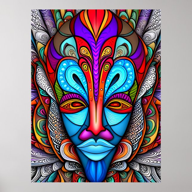 Colourful African Tribal Mask Poster (Front)