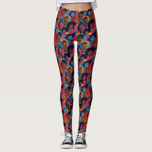 Colourful African women on blue Leggings