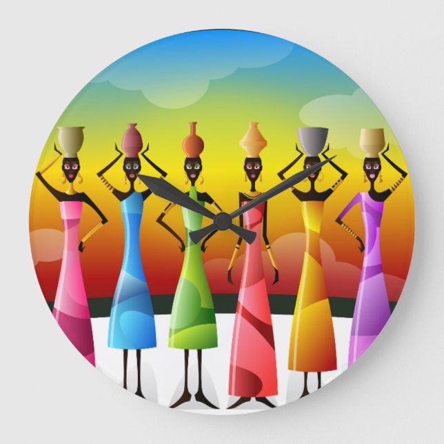 Colourful African Women with Vessels Large Clock (Front)