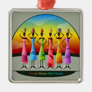 Colourful African Women with Vessels Metal Tree Decoration