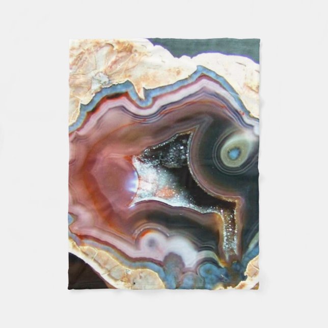 Colourful Agate Crystal Geode Fleece Blanket (Front)