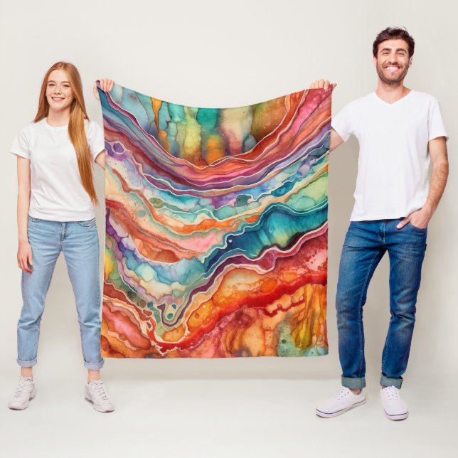 Colourful Agate Geode Gemstone (2) Fleece Blanket (In Situ)