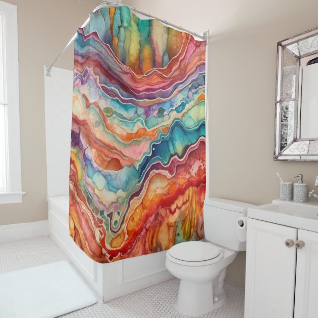 Colourful Agate Geode Gemstone (2) Shower Curtain (In Situ)