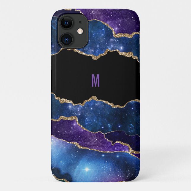 Colourful Agate Look with Gold Glitter Monogrammed Case-Mate iPhone Case (Back)