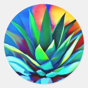 Colourful Agave plant Classic Round Sticker