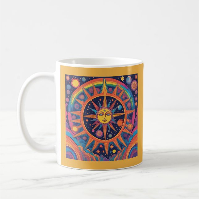 Colourful AI Celestial Sun and Planets Coffee Mug (Left)