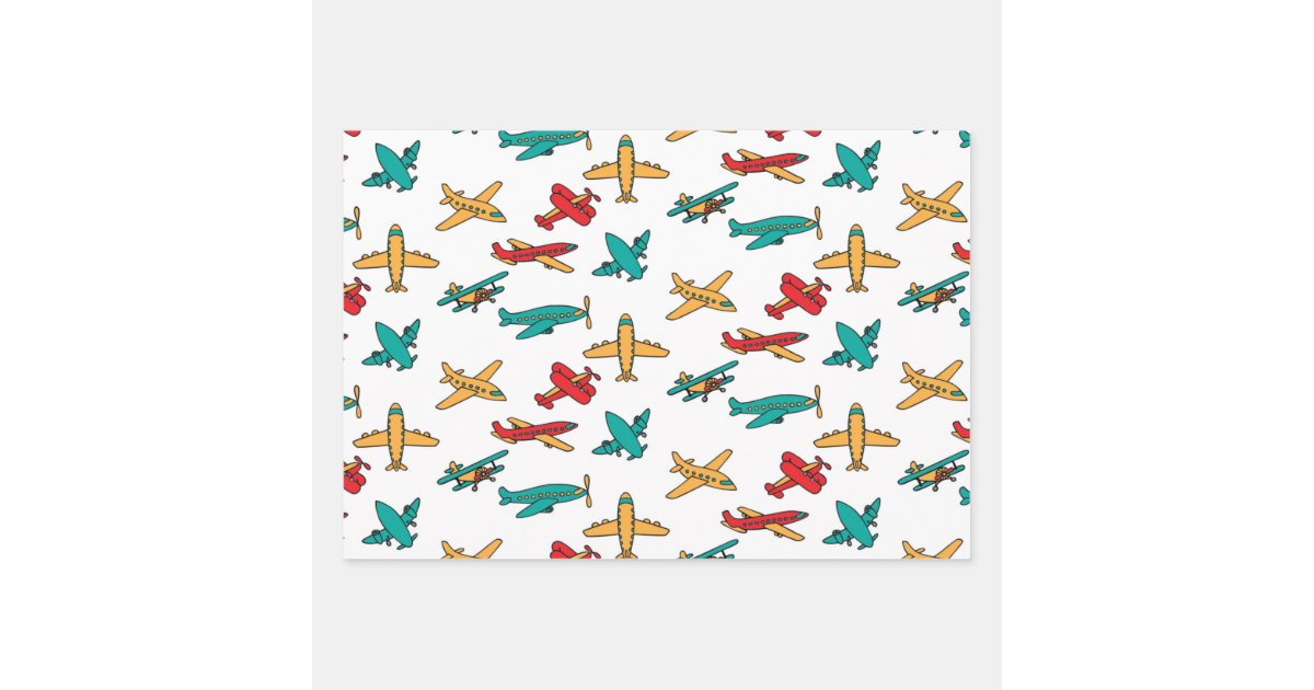 colourful Airplane Pattern White Background Wrapping Paper Sheet Zazzle