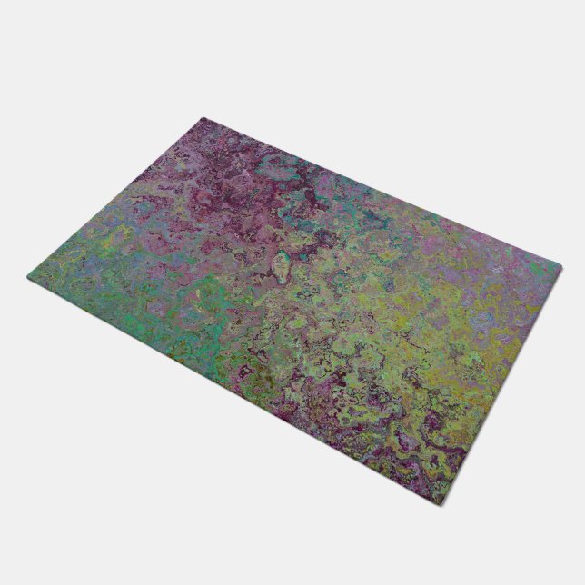 Colourful Alcohol Ink, Green and Burgundy Abstract Doormat (Angled)