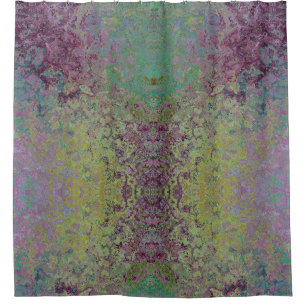 Colourful Alcohol Ink, Green and Burgundy Abstract Shower Curtain